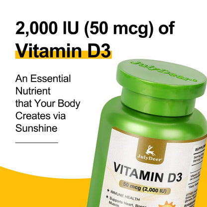 Vitamin D3 2000 IU (50 mcg) 360 Softgels – Immune & Bone Health | Non-GMO, Gluten-Free