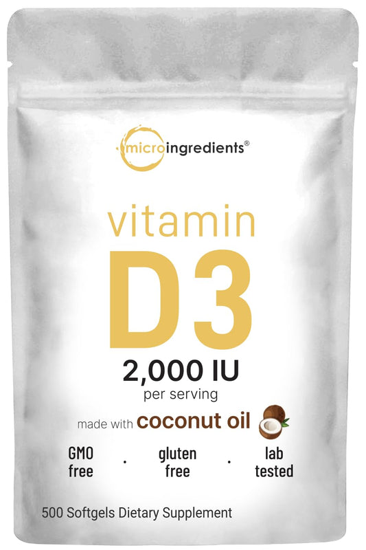 Vitamin D3 2000 IU – 500 Softgels | Virgin Coconut Oil | Cholecalciferol | Non-GMO BritishVita | Premium UK Vitamins & Wellness Supplements