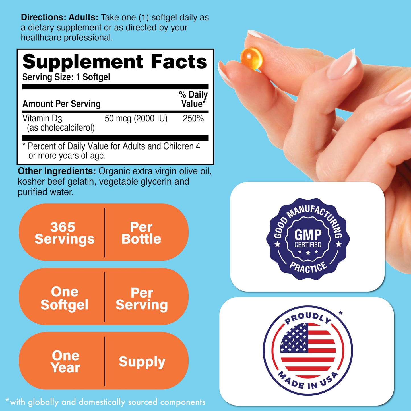 Vitamin D3 2000 IU 365 Mini Softgels – Immune and Bone Support | HTN