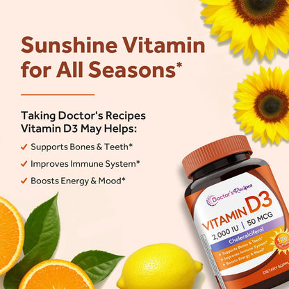 Doctor's Recipes Vitamin D3 2000 IU – 120 Softgels, Non-GMO