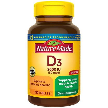 Vitamin D3 2000 IU (50 mcg) – 220 Tablets | Immune Support & Bone Health