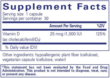 Pure Encapsulations Vitamin D3 25 mcg (1000 IU) - 30 Caps