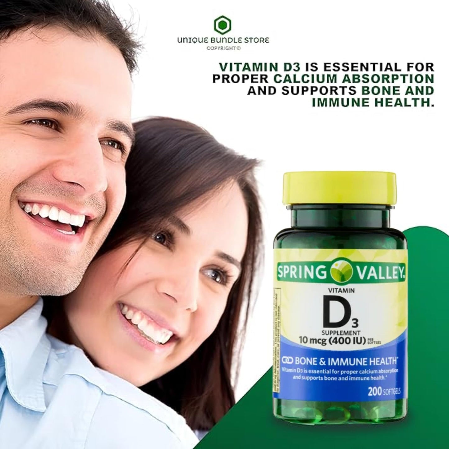 Vitamin D3 400 IU Softgels – 200 Count (10 mcg) Dietary Supplement