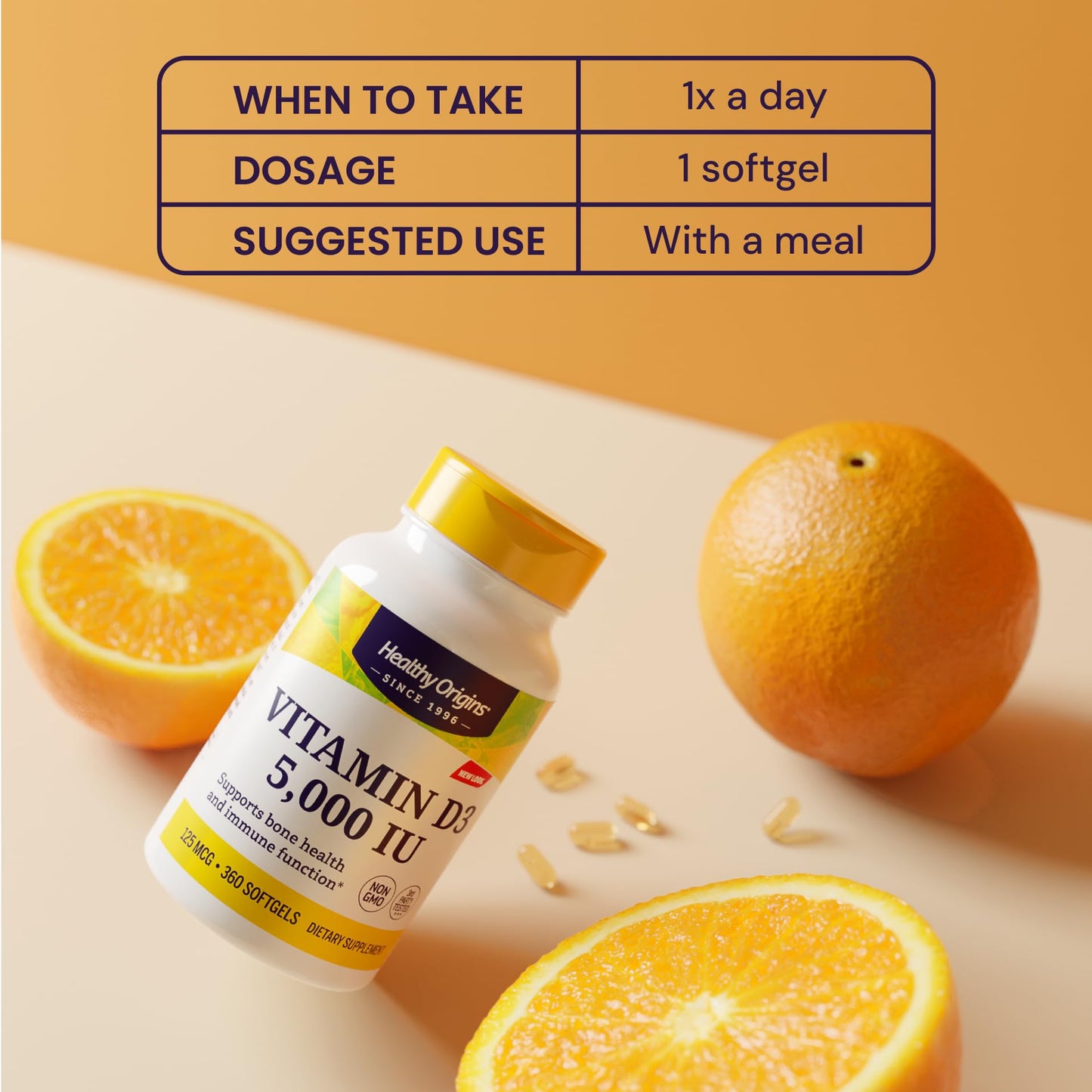 Healthy Origins Vitamin D3 5,000 IU – Non-GMO, Gluten Free, 120 Softgels