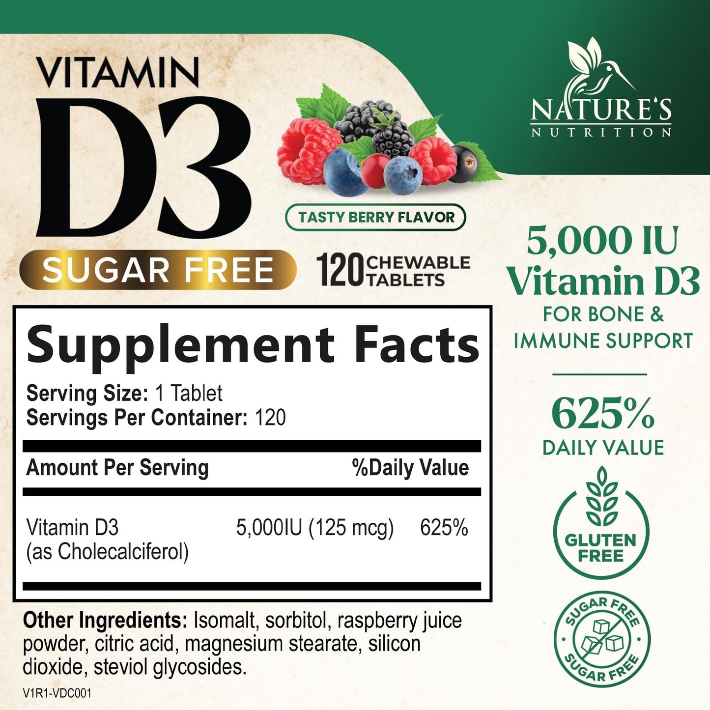 Vitamin D3 5000 IU Chewables – Immune & Bone Support | Nature's Nutrition