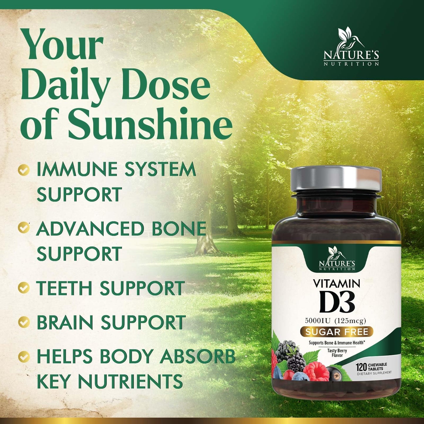Vitamin D3 5000 IU Chewables – Immune & Bone Support | Nature's Nutrition