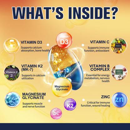 9-in-1 Magnesium Glycinate 500mg + Vitamin D3 5000 IU & K2 | 120 Softgels