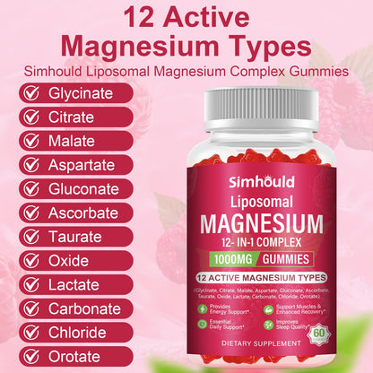 Liposomal Magnesium Complex Gummies 120 Ct – 12 Magnesium Forms + D3, B6, C, Ashwagandha & CoQ10