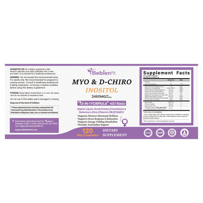 13-in-1 Myo-Inositol & D-Chiro Inositol for Women – PCOS, Hormonal Balance, 40:1 Ratio, 120 Veg Caps