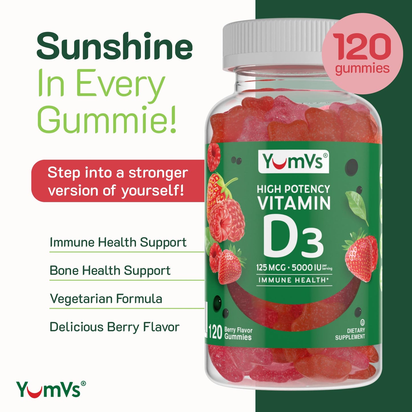 Vitamin D3 Gummies 5000 IU (125 mcg) – Immune & Bone Health | Non-GMO, Gluten-Free, Dairy-Free