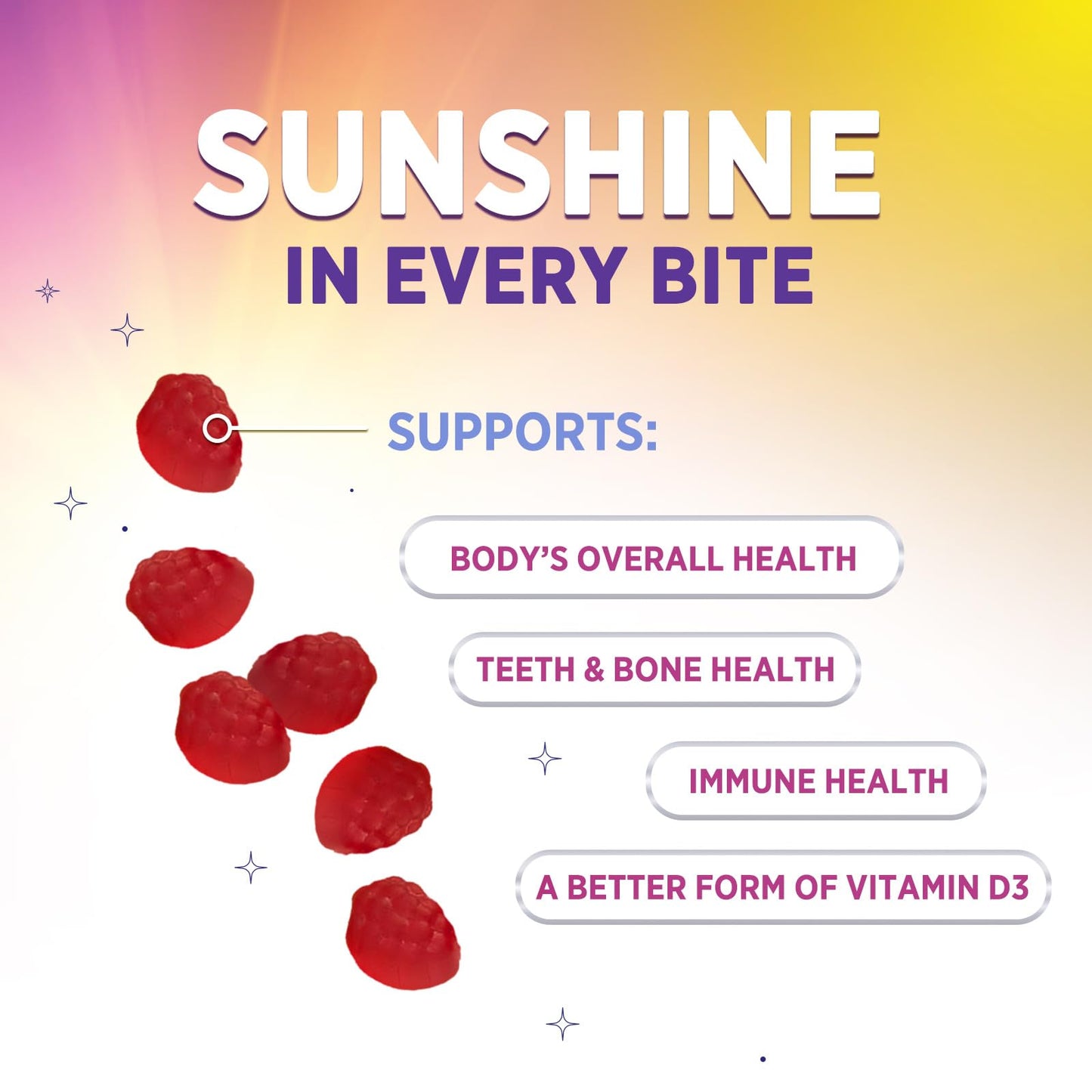 Vitamin D3 Gummies 5000 IU (125 mcg) - Triple Strength Bone and Immune Support, Vitamin D Gummy Dietary Supplement, Nature's Berry D Vitamin Supplement, Raspberry Flavored, Non-GMO - 120 Gummies