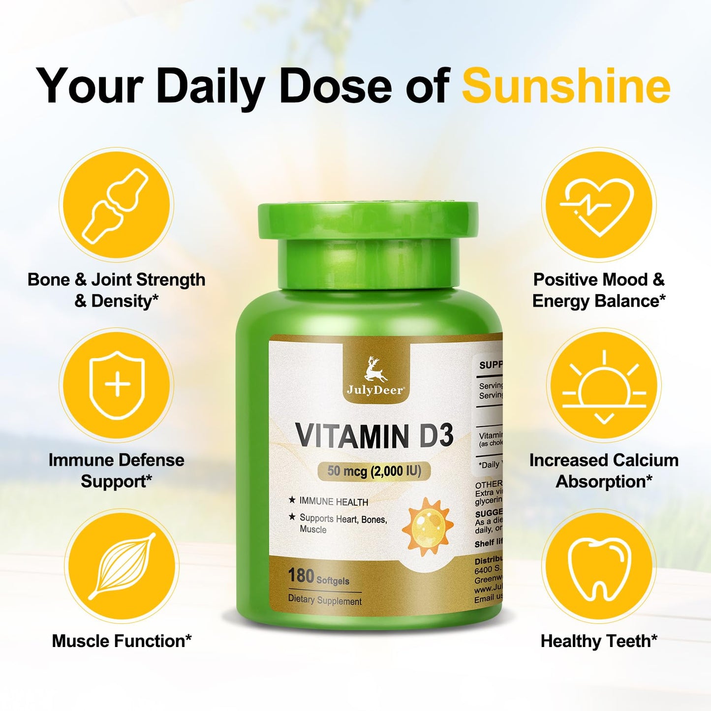 Vitamin D3 2000 IU (50 mcg) 360 Softgels – Immune & Bone Health | Non-GMO, Gluten-Free
