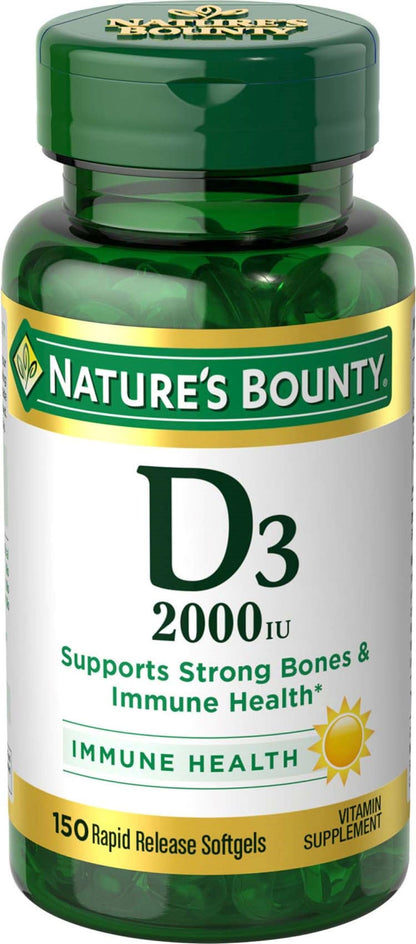Nature's Bounty Vitamin D3 2000IU Softgels - Immune & Bone Health, 150 Count