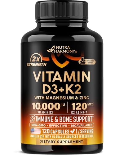 Vitamin D3 10000 IU + K2 MK-7 (120 caps) – Immune & Bone Support