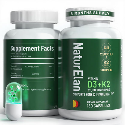 Vitamin D3 K2 20,000 IU MK-7 - 180 Vegan Capsules