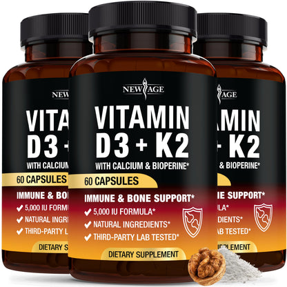 Vitamin D3 5000 IU + K2 MK-7 100 mcg – 2-in-1 Bone, Immune & Heart Support