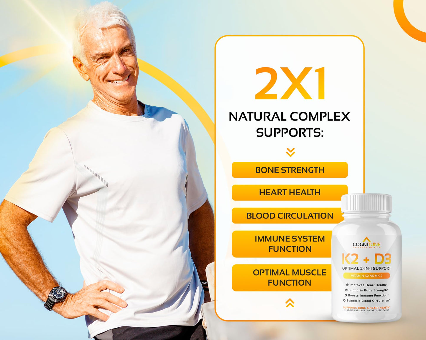 Vitamin D3 5000 IU + K2 MK7 - 60 Count | Immune, Heart & Bone Support