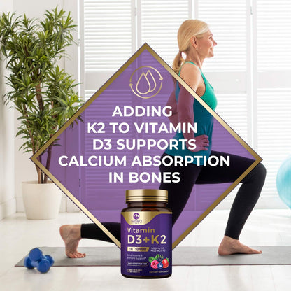 Vitamin D3 K2 5000 IU Berry Chewable – Immune & Bone Health (120 Tabs)