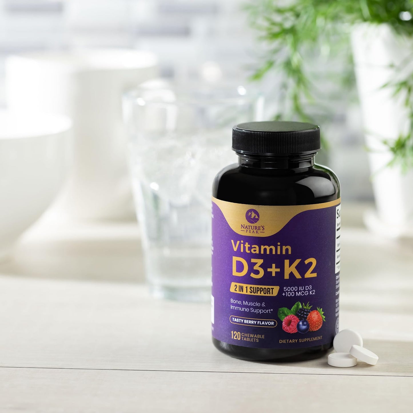 Vitamin D3 K2 5000 IU Berry Chewable – Immune & Bone Health (120 Tabs)