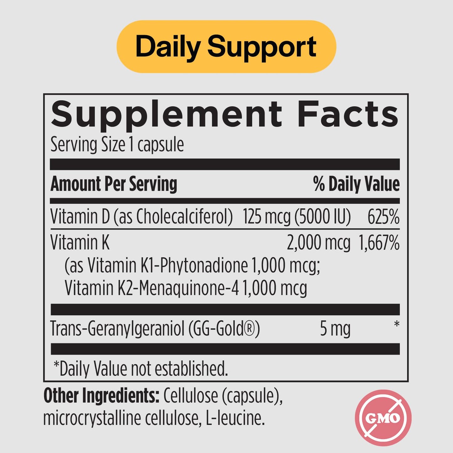 Vitamin D3 K2 5000 IU - Immune, Bone & Heart Support | Soy-Free, Non-GMO (30 Veg Capsules)