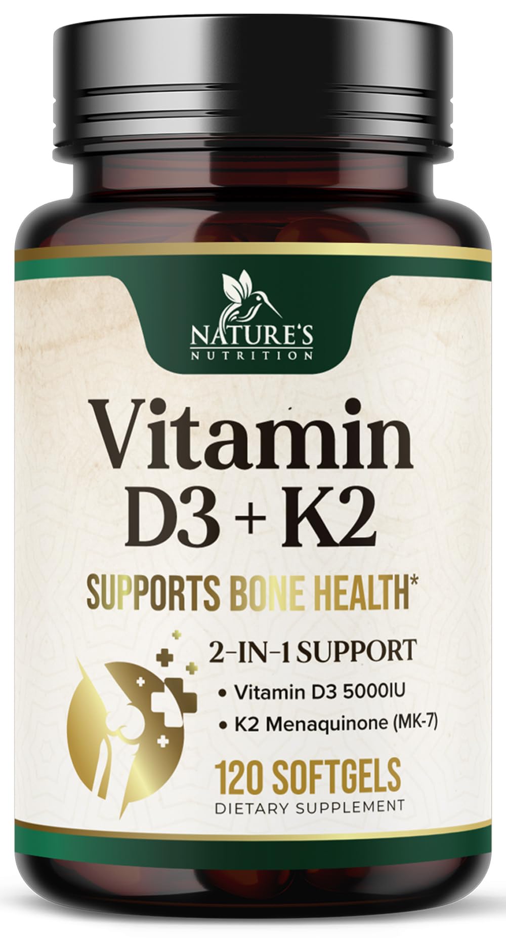 Vitamin D3 K2 5000 IU Plus MK-7 100 mcg – Bone, Immune & Heart Health | 120 Softgels