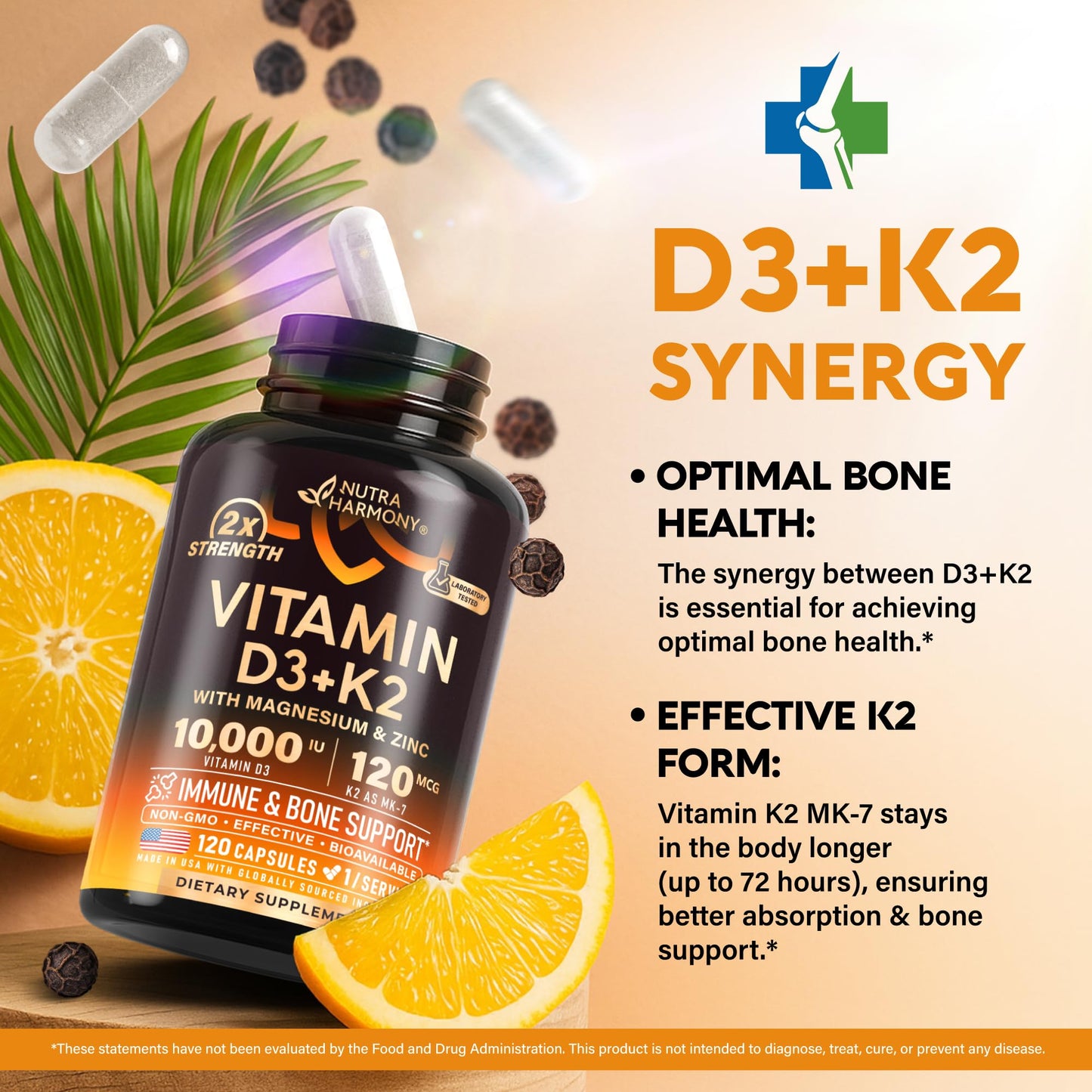 Vitamin D3 10000 IU + K2 MK-7 (120 caps) – Immune & Bone Support
