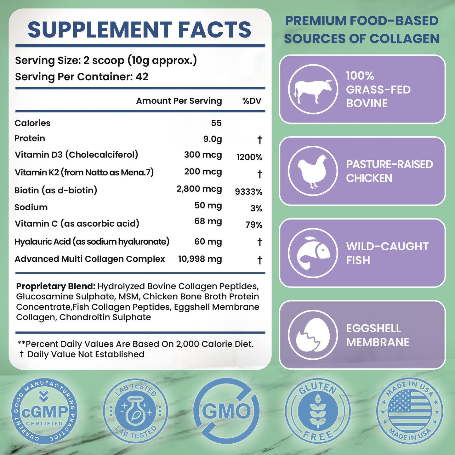 8in1 Advanced Multi Collagen Peptides 16oz – Hydrolyzed Type I/II/III/V/X Collagen + Vitamin D3 & K2