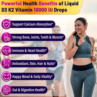 Vitamin D3 K2 Drops 10000IU with Organic Black Seed Oil – 6-in-1 Liquid (2 oz)