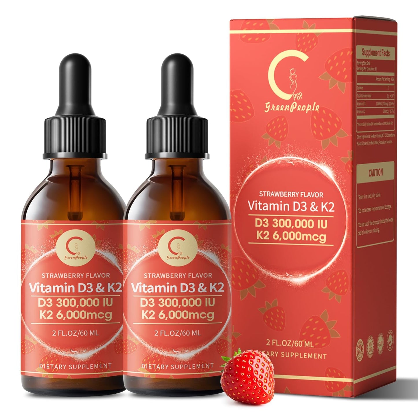 Vitamin D3 K2 Drops with MCT Oil 10000 IU – Immune & Bone Health (Strawberry, 4 oz) – Non-GMO