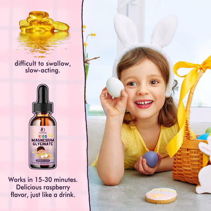 Kids Magnesium Glycinate Sleep Drops with L-Theanine – Melatonin-Free, Raspberry Flavor (30ml)