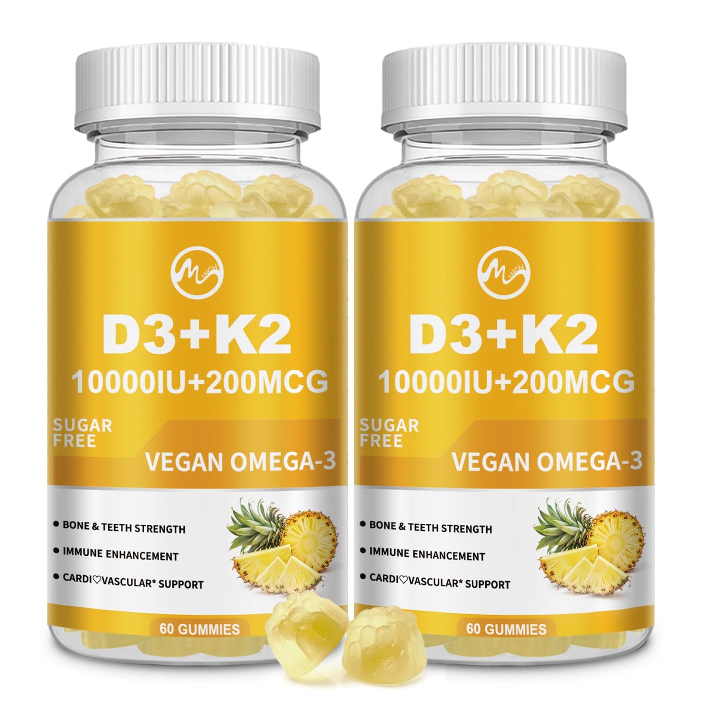 Vitamin D3 K2 Gummies 10000IU MK-7 200mcg – 6-in-1 with Omega-3, Calcium, Magnesium & Zinc | Sugar Free, 2 Packs