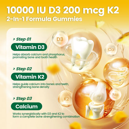 Vitamin D3 K2 Gummies 10000 IU + MK7-200 mcg | 60 Gummies