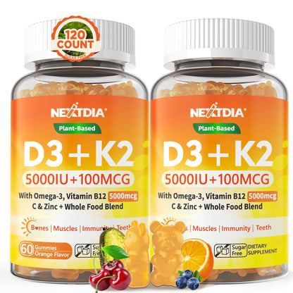 Vitamin D3 K2 Gummies 5000/10000IU with Omega-3 & MK-7 – Bone & Immune Support