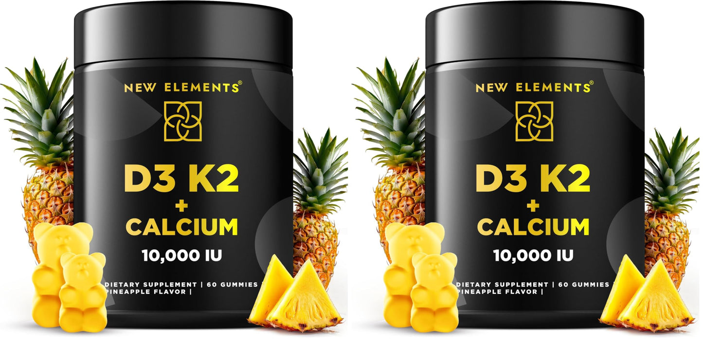 Vitamin D3 K2 Gummies 10000 IU with Calcium 100mg – Vegan, Gluten Free, Non-GMO (Pack of 2)