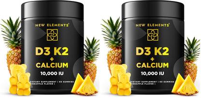 Vitamin D3 K2 Gummies 10000 IU with Calcium 100mg – Vegan, Gluten Free, Non-GMO (Pack of 2)