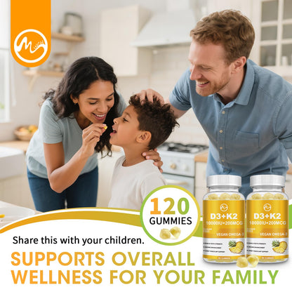 Vitamin D3 K2 Gummies 10000IU MK-7 200mcg – 6-in-1 with Omega-3, Calcium, Magnesium & Zinc | Sugar Free, 2 Packs