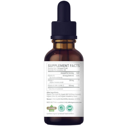 (2 Pack) Organic Vitamin D3 K2 Drops 5000 IU - Immune Support, Strawberry (2oz)