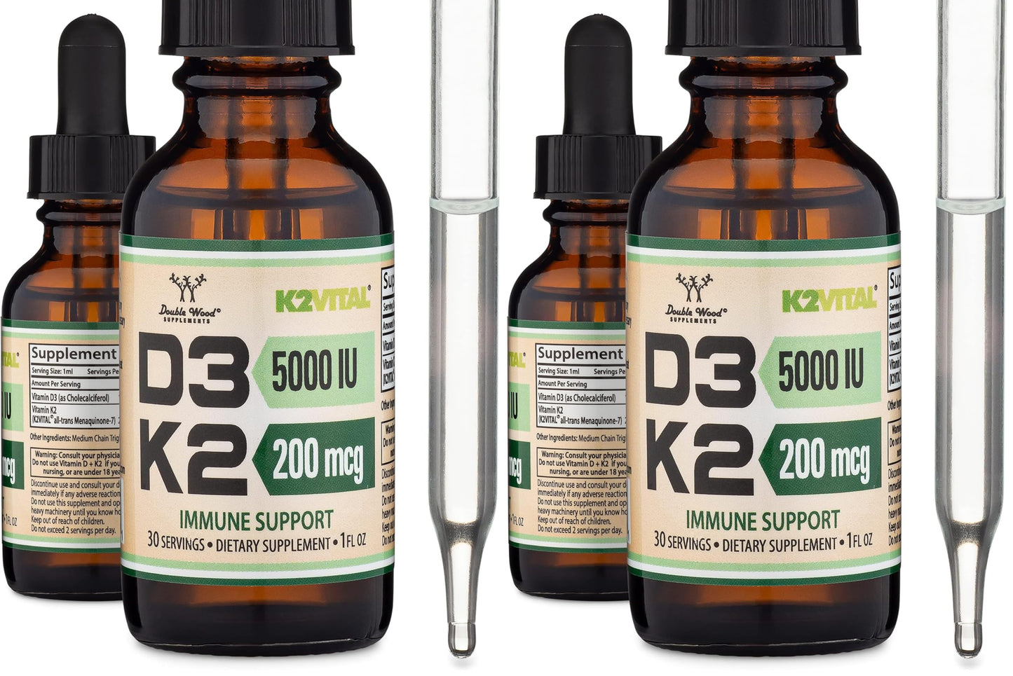 Vitamin D3 K2 5,000 IU Liquid Drops with All-Trans MK-7 (K2Vital) – Double Wood, Pack of 2