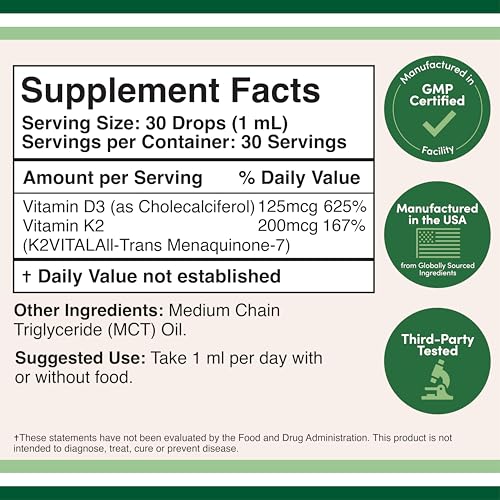 Vitamin D3 K2 5,000 IU Liquid Drops with All-Trans MK-7 (K2Vital) – Double Wood, Pack of 2