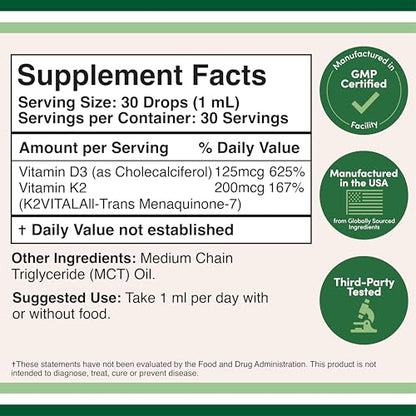 Vitamin D3 K2 5,000 IU Liquid Drops with All-Trans MK-7 (K2Vital) – Double Wood, Pack of 2