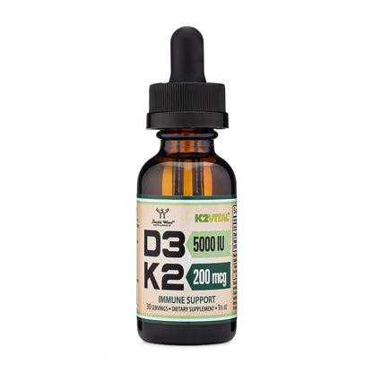 Vitamin D3 K2 Liquid Drops 5,000 IU | K2Vital MK-7 200 mcg | Double Wood