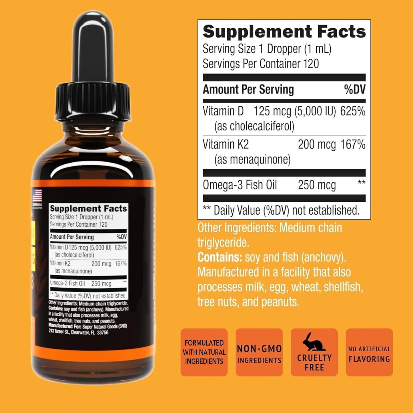 Vitamin D3 K2 Liquid Drops 5000 IU – Fast Absorption 4-in-1