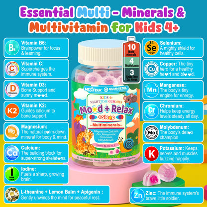 Kids Nighttime Multimineral Gummies – Magnesium, Calcium, Zinc + D3 K2 | No Melatonin