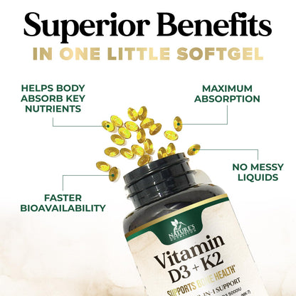 Vitamin D3 K2 5000 IU Plus with K2 MK-7 - 240 Softgels | Non-GMO