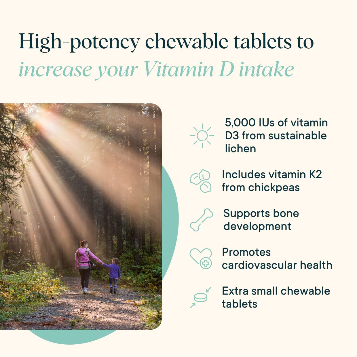 Ora Organic Vitamin D3 5000IU + K2 – Vegan D3 from Lichen, K2 from Chickpeas | 30 Chewable Tablets