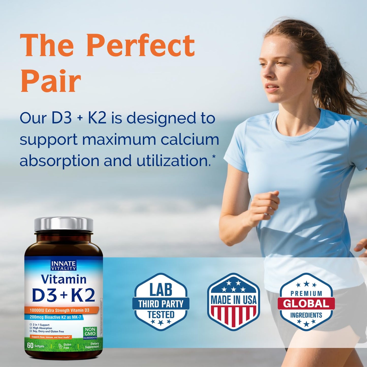 Innate Vitality D3 K2 Softgels — 10,000 IU D3 + 200 mcg MK-7 | 60 Softgels