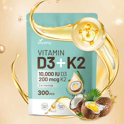 Vitamin D3 + K2 10000 IU with MK-7 (300 mcg) Coconut Oil Softgels