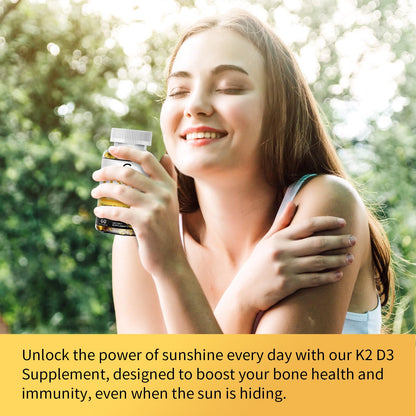 Vitamin D3 K2 Supplement 5000 IU – Plant-Based 60 Count for Bone & Immune Health