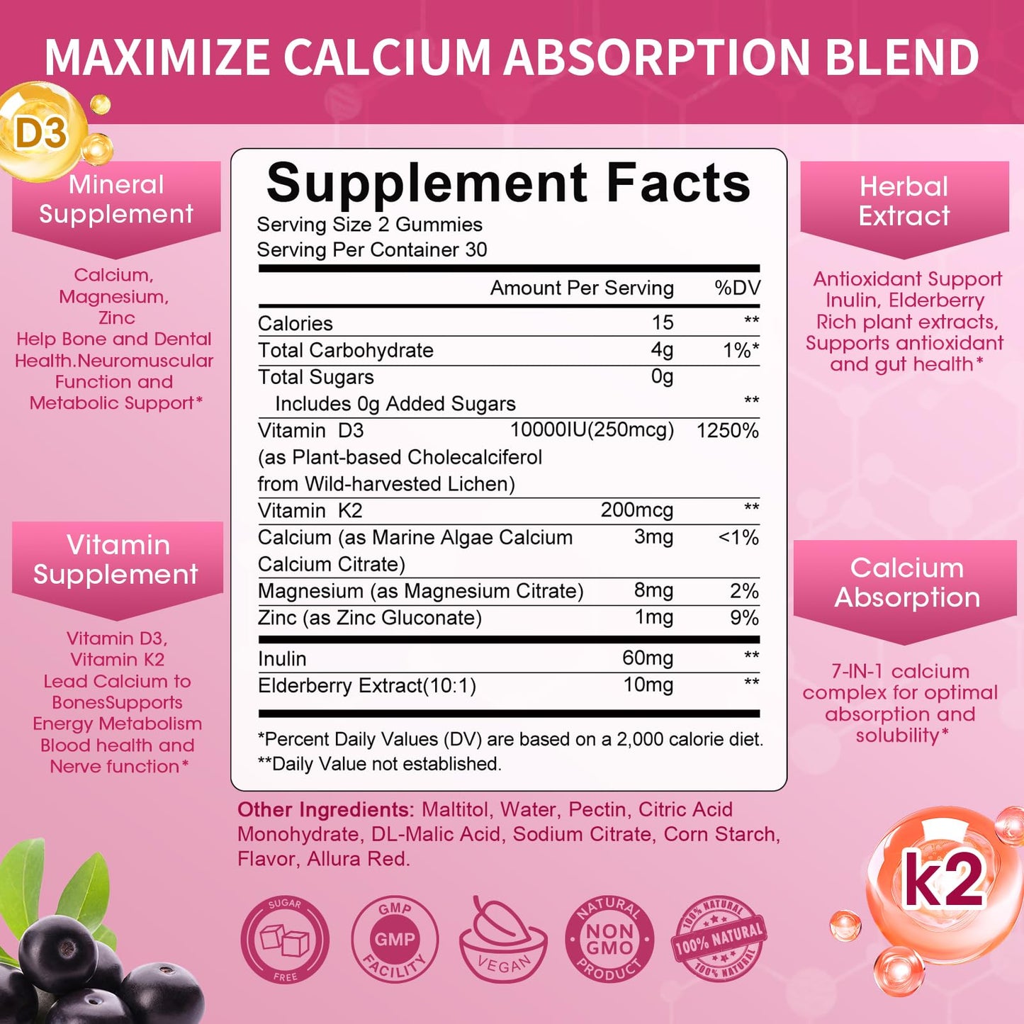 Vitamin D3 10000 IU + K2 MK-7 Vegan Gummies for Immune & Bone Support