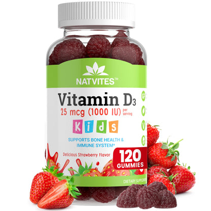 Vitamin D3 Gummies for Kids - 1000 IU Strawberry, Vegan & Non-GMO